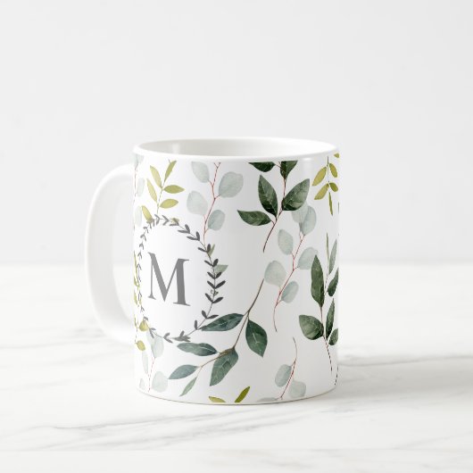 Monogram groen blad Waterverf Koffiemok (Voorkant links)