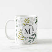 Monogram groen blad Waterverf Koffiemok (Links)