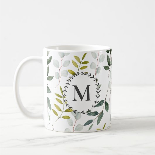 Monogram groen blad Waterverf Koffiemok (Links)