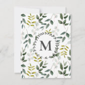 Monogram groen blad Waterverf Notitiekaartje (Achterkant)