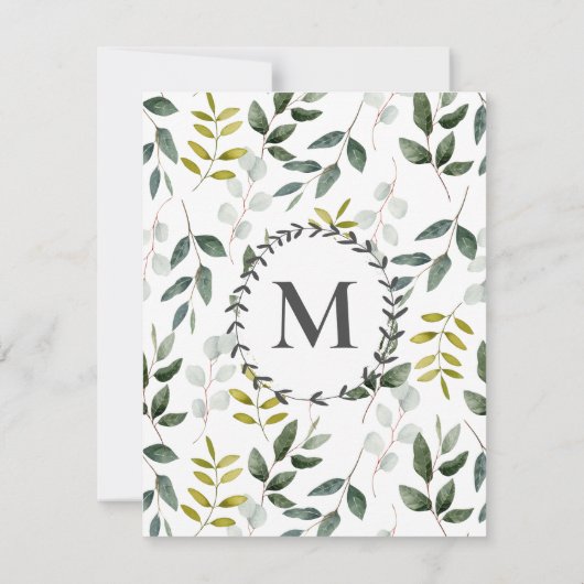 Monogram groen blad Waterverf Notitiekaartje (Achterkant)