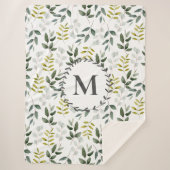 Monogram groen blad Waterverf Sherpa Deken (Voorkant)