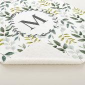 Monogram groen blad Waterverf Sherpa Deken (3/4)