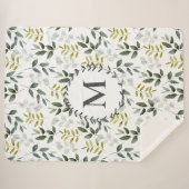 Monogram groen blad Waterverf Sherpa Deken (Voorkant (horizontaal))