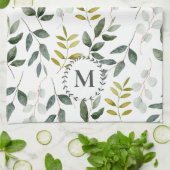 Monogram groen blad Waterverf Theedoek (Gevouwen)
