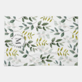 Monogram groen blad Waterverf Theedoek (Horizontaal)