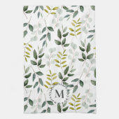 Monogram groen blad Waterverf Theedoek (Verticaal)