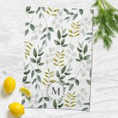 Monogram groen blad Waterverf Theedoek