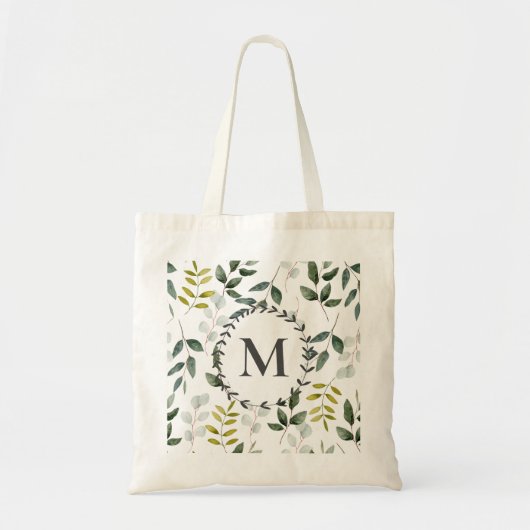 Monogram groen blad Waterverf Tote Bag (Voorkant)