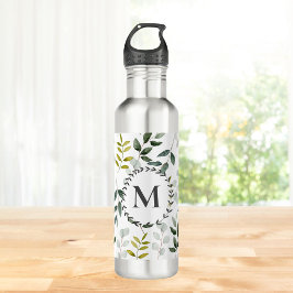 Monogram groen blad Waterverf Waterfles