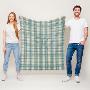 Monogram Groen Blauw Beige Tartan Buffalo Plaid Fleece Deken