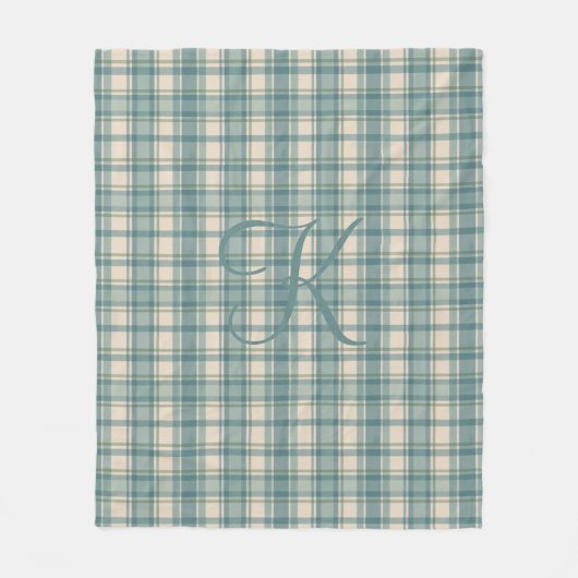 Monogram Groen Blauw Beige Tartan Buffalo Plaid Fleece Deken (Voorkant)