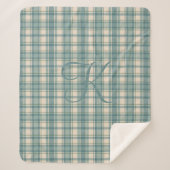 Monogram Groen Blauw Beige Tartan Buffalo Plaid Sherpa Deken (Voorkant)