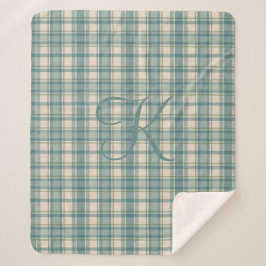 Monogram Groen Blauw Beige Tartan Buffalo Plaid Sherpa Deken