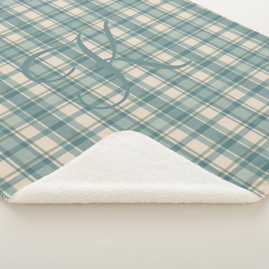 Monogram Groen Blauw Beige Tartan Buffalo Plaid Sherpa Deken (3/4)