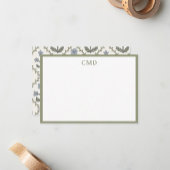 Monogram Groen Blauw Bloemen Stationery Set Notitiekaartje