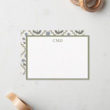 Monogram Groen Blauw Bloemen Stationery Set