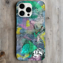 Monogram groen blauw grijs abstract patroon iPhone 16 pro max hoesje