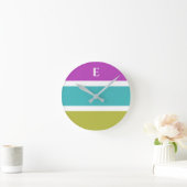 Monogram Groen Blauw Streep Hedendaagse Wandklok (Huis)