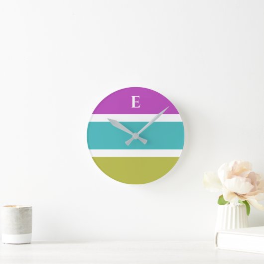 Monogram Groen Blauw Streep Hedendaagse Wandklok (Huis)