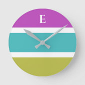 Monogram Groen Blauw Streep Hedendaagse Wandklok (Voorkant)