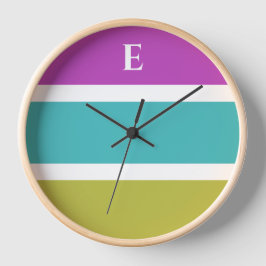 Monogram Groen Blauw Streep Hedendaagse Wandklok