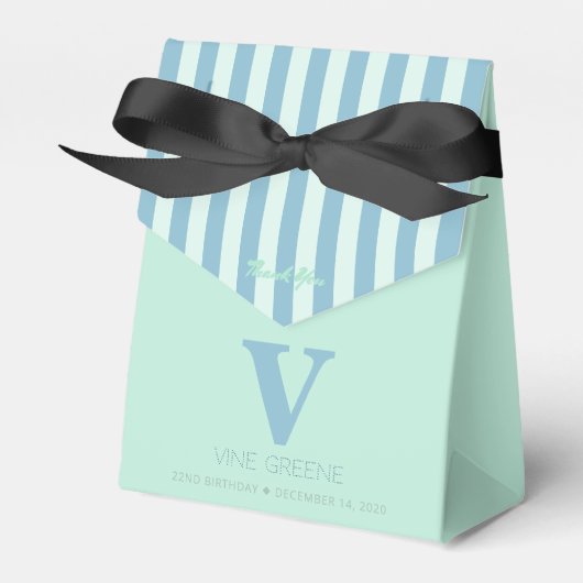 Monogram Groen Blauw Strepen Favor Box Bedankdoosjes (Voorkant Zijde)