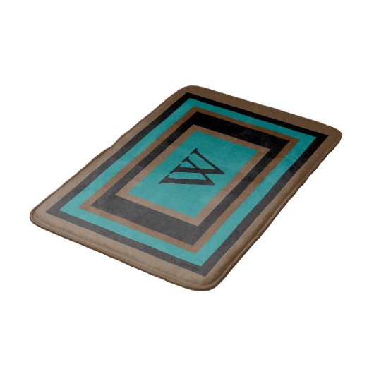 Monogram Groen Blauw Zwart Bruin Geometrisch Badmat (Gekanteld)