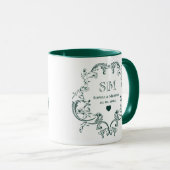 Monogram Groen Bloemenkrans Bruiloft Mok (Voorkant rechts)