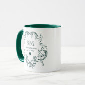 Monogram Groen Bloemenkrans Bruiloft Mok (Voorkant links)