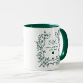 Monogram Groen Bloemenkrans Huwelijk Mok (Voorkant rechts)