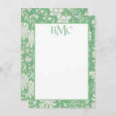 Monogram Groen Bloemsteen Print Stationery Bedankkaart (Voorkant / Achterkant)