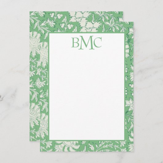 Monogram Groen Bloemsteen Print Stationery Bedankkaart (Voorkant / Achterkant)
