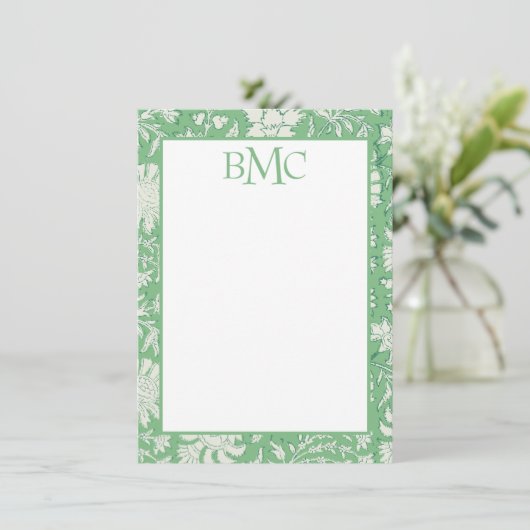 Monogram Groen Bloemsteen Print Stationery Bedankkaart (Staand voorkant)