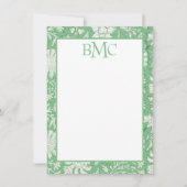 Monogram Groen Bloemsteen Print Stationery Bedankkaart (Voorkant)