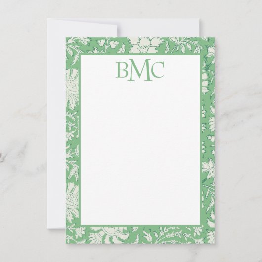 Monogram Groen Bloemsteen Print Stationery Bedankkaart (Voorkant)