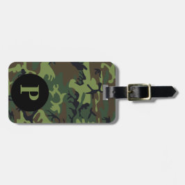Monogram Groen Bruin Zwart Camo Camouflage Cirkel Bagagelabel
