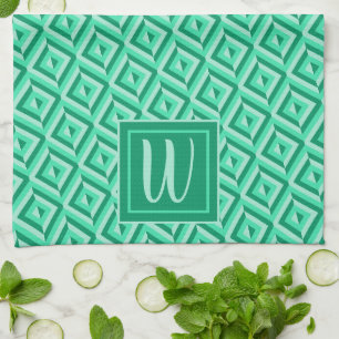 Monogram Groen Drie-Toons Diamantpatroon Theedoek