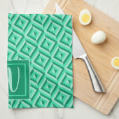 Monogram Groen Drie-Toons Diamantpatroon Theedoek (Quarter Fold)