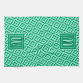 Monogram Groen Drie-Toons Diamantpatroon Theedoek (Horizontaal)