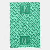 Monogram Groen Drie-Toons Diamantpatroon Theedoek (Verticaal)