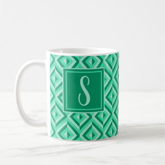Monogram Groen Drietonig Diamantpatroon Koffiemok (Links)
