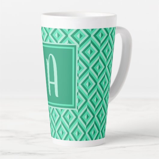 Monogram Groen Drietonig Diamantpatroon Latte Mok (Rechterhoek)