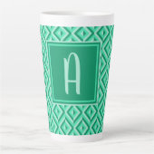 Monogram Groen Drietonig Diamantpatroon Latte Mok (Voorkant)