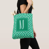 Monogram Groen Drietonig Diamantpatroon Tote Bag (Dichtbij)