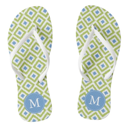 Monogram groen en blauw Ikat Pattern Teenslippers (Voetbed)