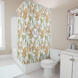 Monogram groen en bruin Pampas Grass Pattern Douchegordijn