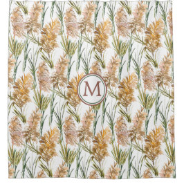 Monogram groen en bruin Pampas Grass Pattern Douchegordijn