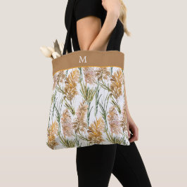 Monogram groen en bruin Pampas Grass Pattern Tote Bag