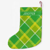 Monogram groen en geel plaid kleine kerstsok (Achterkant)